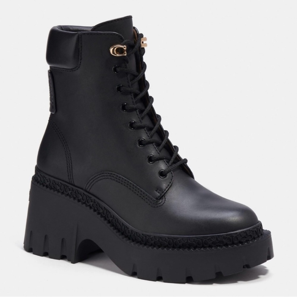 Coach Ainsely Black Lace-Up Chunky Boots - Picture 1 of 6